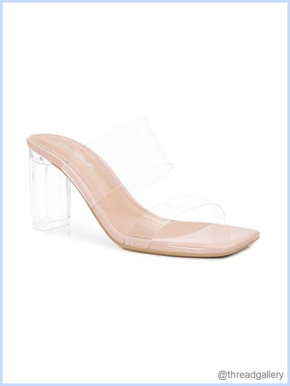 Women's Clear Block Heel Square Toe Slip On Sandals